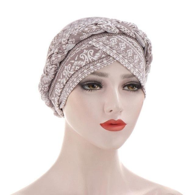 Fashion Soft Cotton Print Braid Turban Lightweight Muslim Turbans Head For Women Women's Hijabs Caps Hat Lightweight Inner Hijab Caps Elegant Arab Wrap Head Scarves Turban Scarf For Women