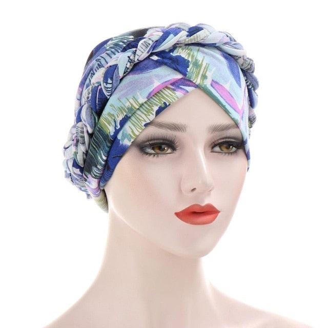 Fashion Soft Cotton Print Braid Turban Lightweight Muslim Turbans Head For Women Women's Hijabs Caps Hat Lightweight Inner Hijab Caps Elegant Arab Wrap Head Scarves Turban Scarf For Women